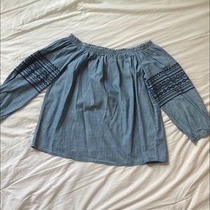 Gap Blue & White Off-the-Shoulder Top